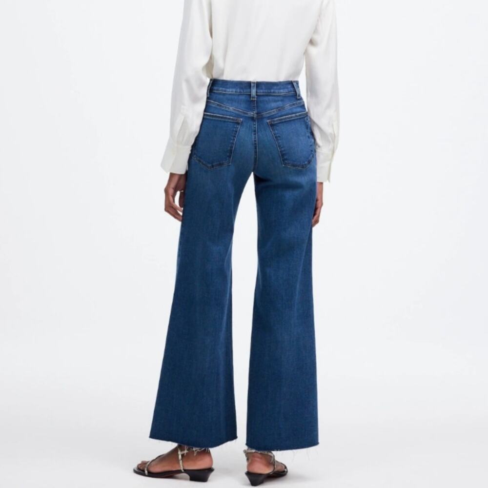 Madewell Flared Wide Leg Crop Jeans Raw Hm Super Stretch Medium Pelion Wash 26 - Picture 2 of 11